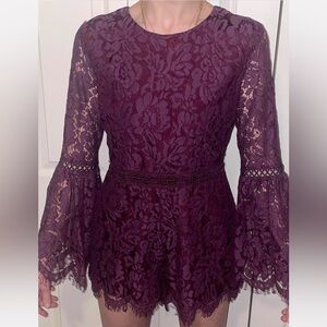 DO+BE Plum Natasha Lace Bell Sleeve Romper